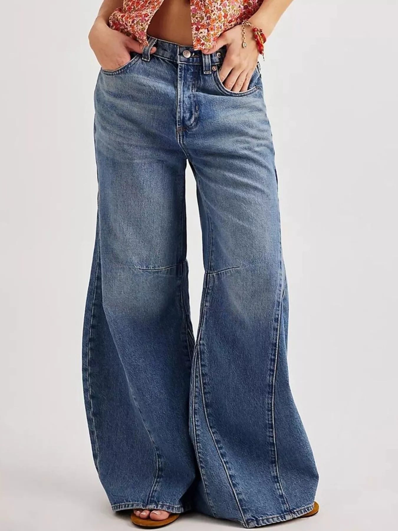 Washed Wide Leg Jeans with Pockets by Dreamy Drapes