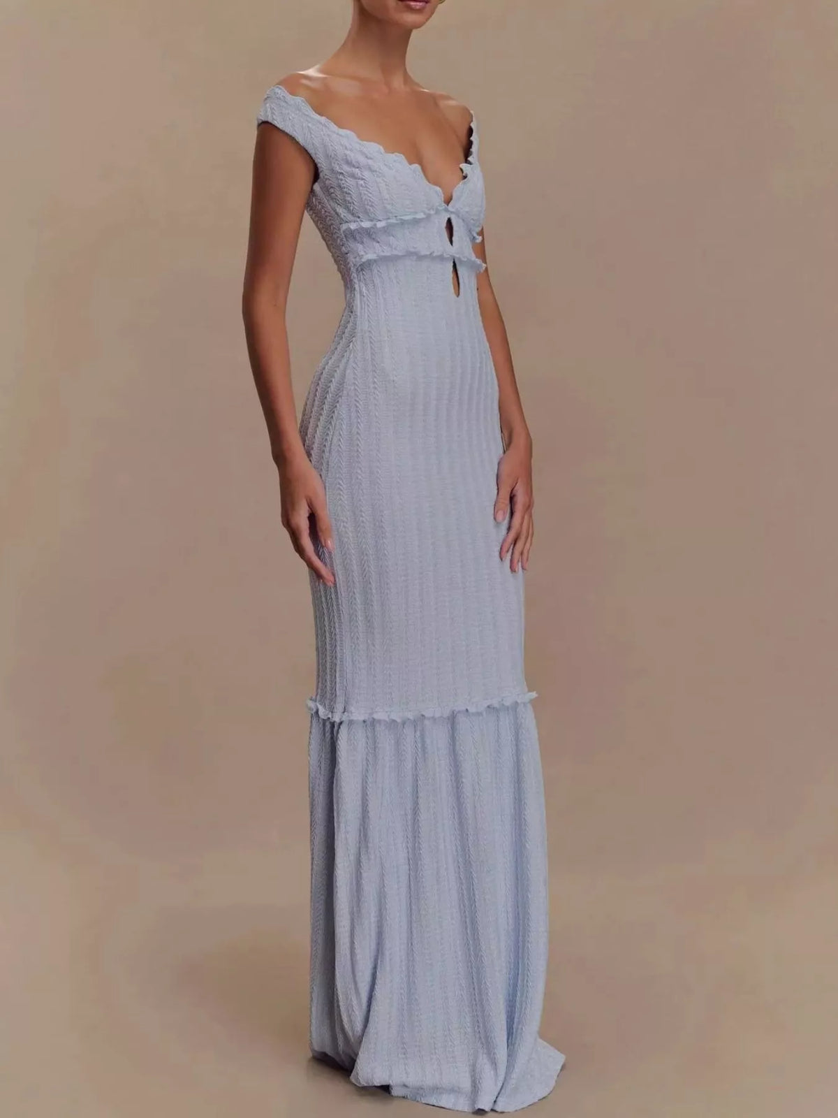 Frill Off-Shoulder Mermaid Maxi Dress in Lavender