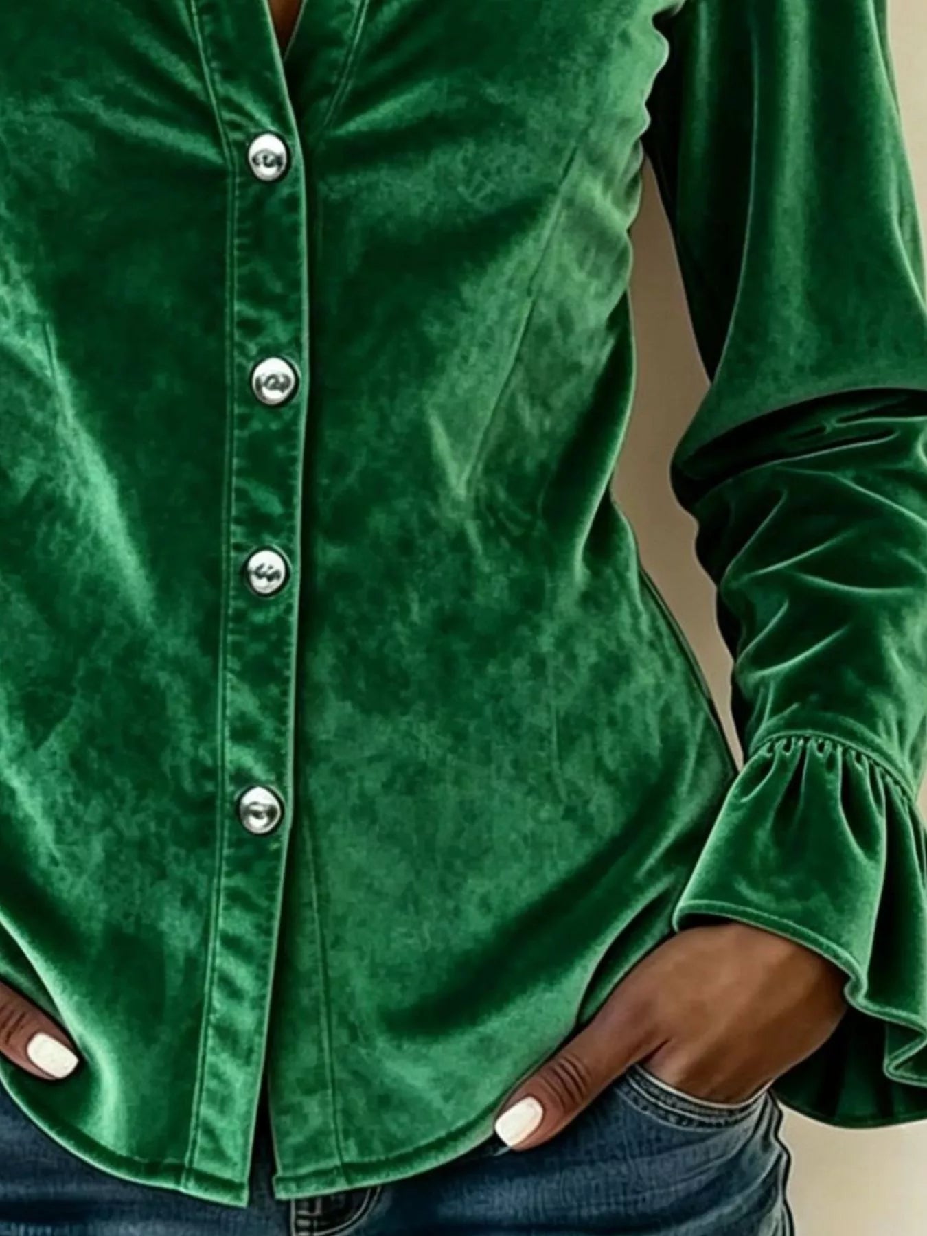Button-Up Flounce Sleeve Shirt