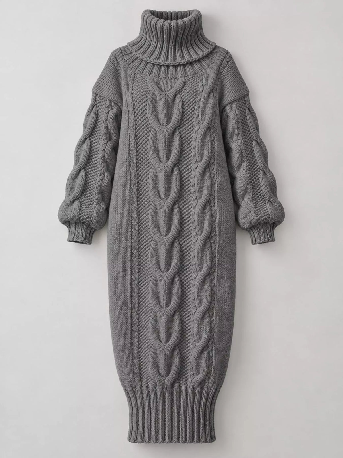 Oversized Chunky Cable Knit Turtleneck Sweater Dress