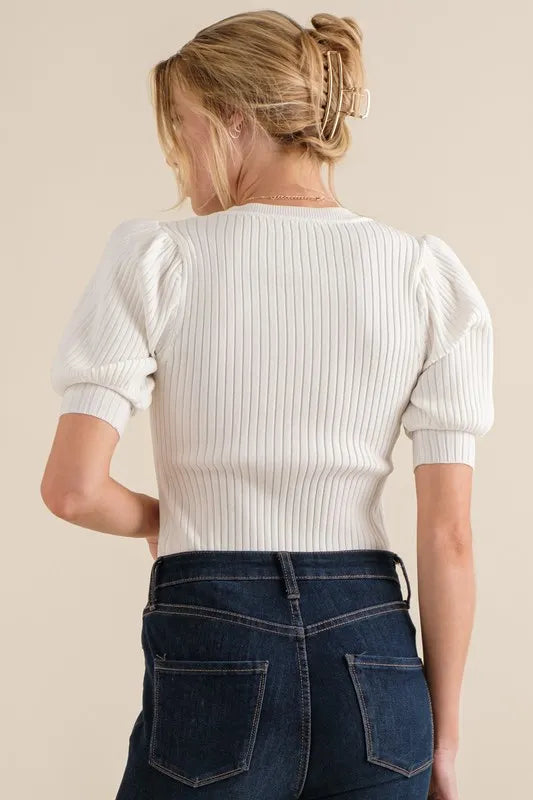 And The Why Puffed Half Sleeve Bodysuit in White