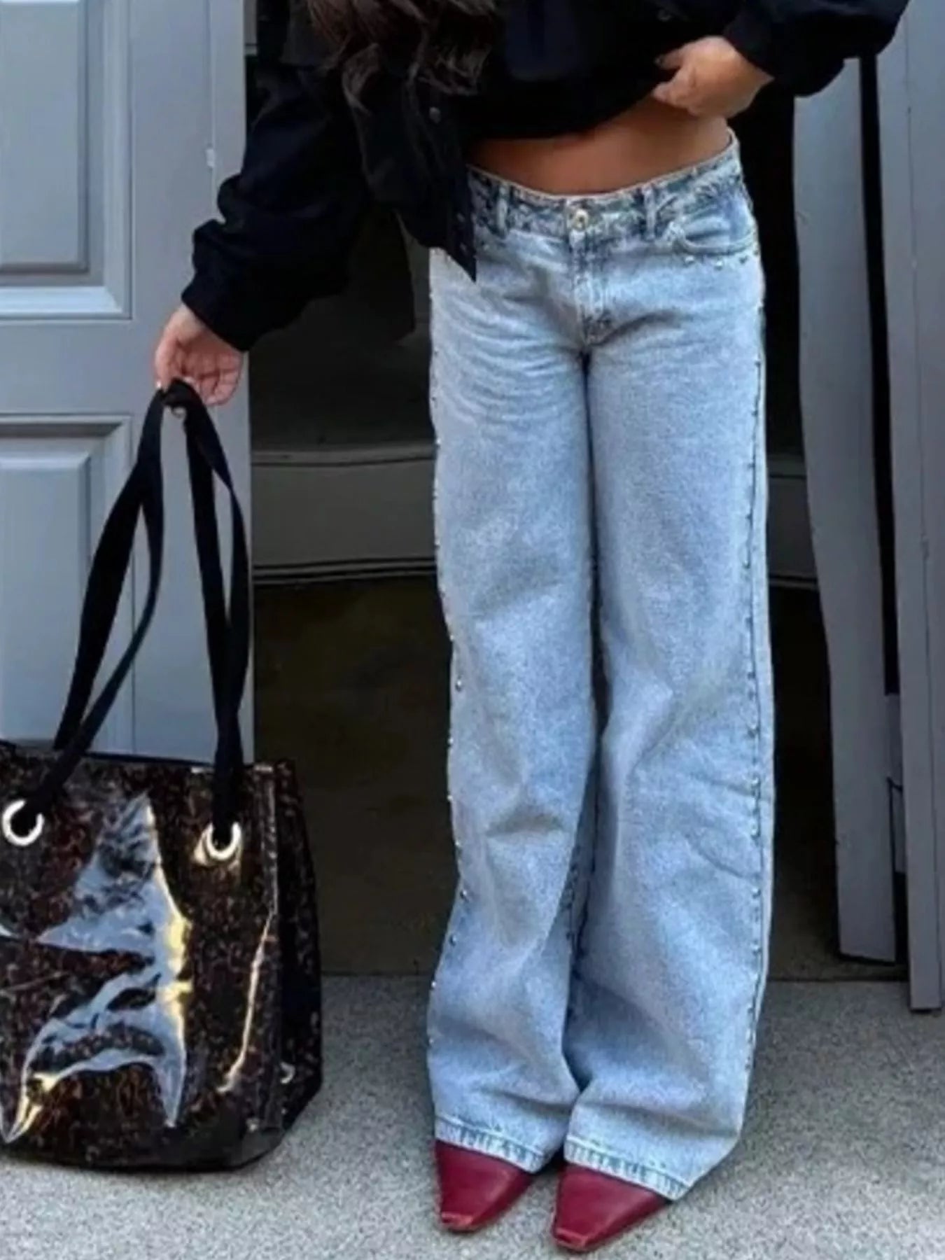 Leopard Star Patch Wide Leg Jeans