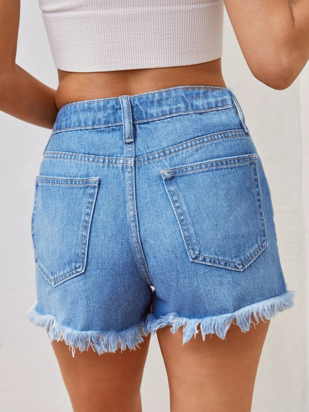Distressed Raw Hem Denim Shorts in Light Blue by X@Y@K