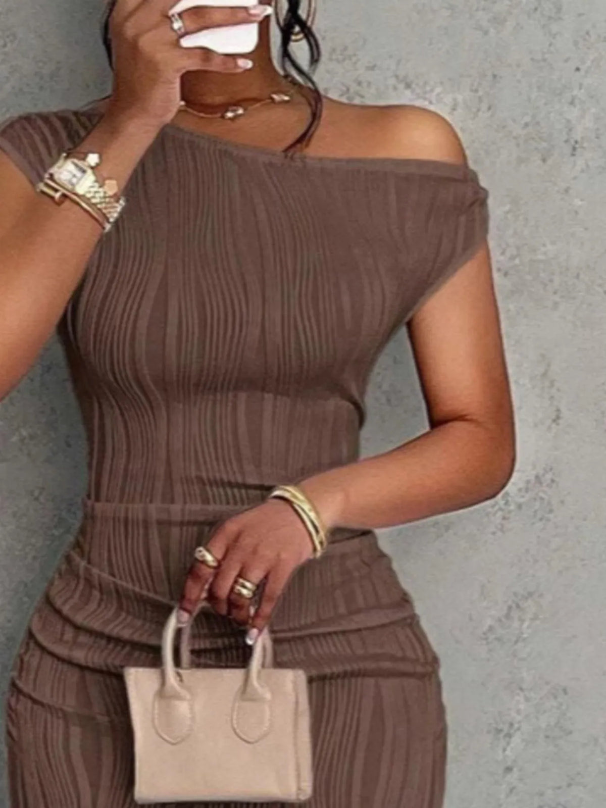 Ribbed Single Shoulder Bodycon Maxi Dress