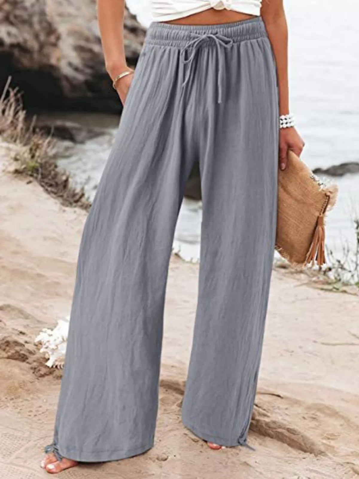 Drawstring Wide-Leg Plus Size Pants