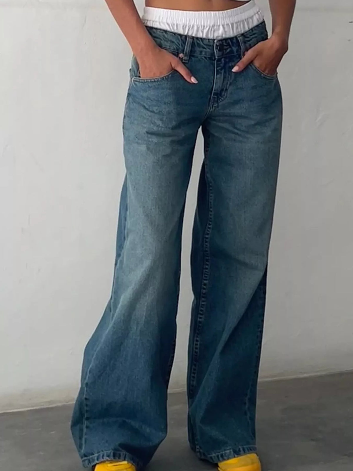 Wide-Leg Vintage Wash Jeans