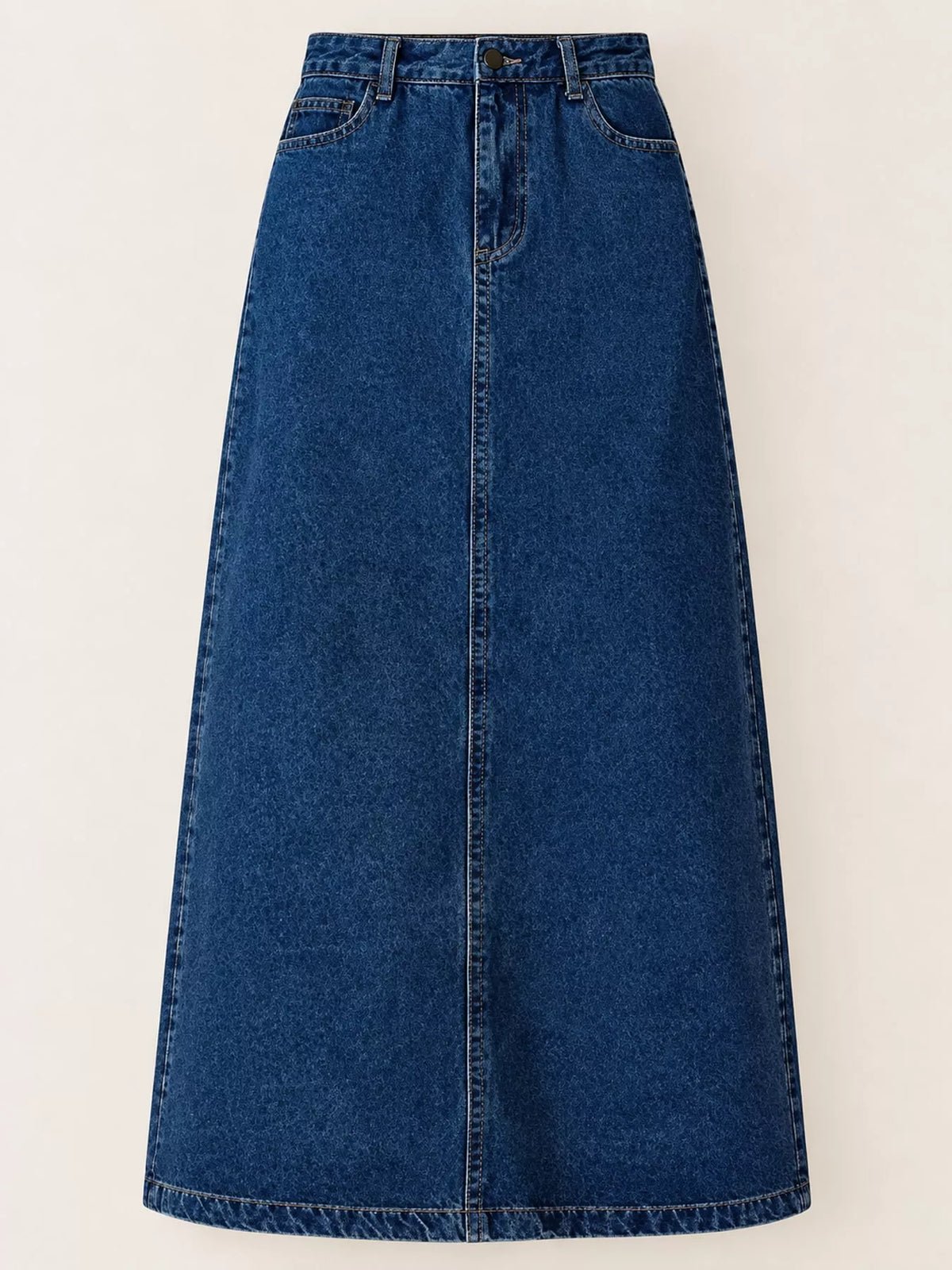 High-Waisted Vintage Wash Midi Denim Skirt