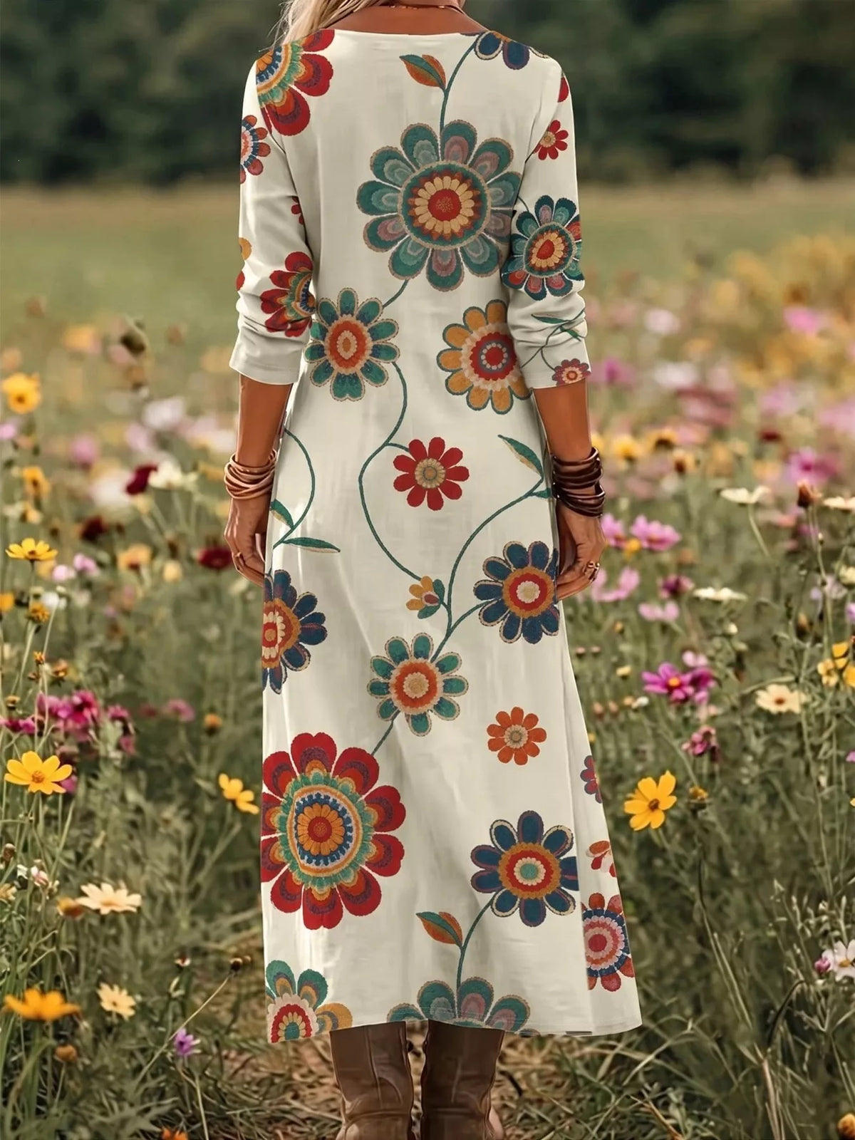 Floral Print Long Sleeve Maxi Dress