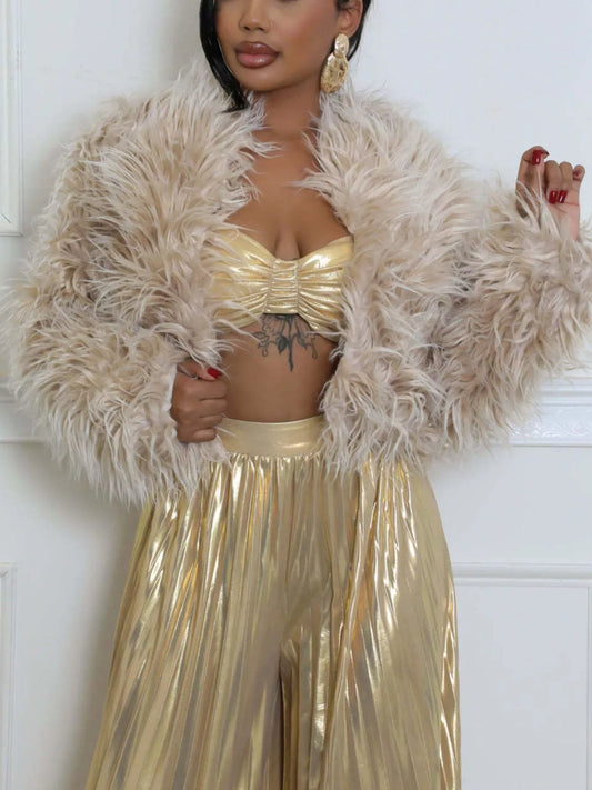 Faux Fur Open-Front Cropped Jacket