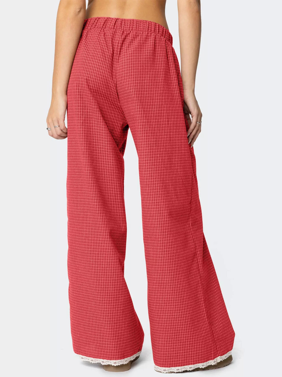 Plaid Wide-Leg Pants in Red