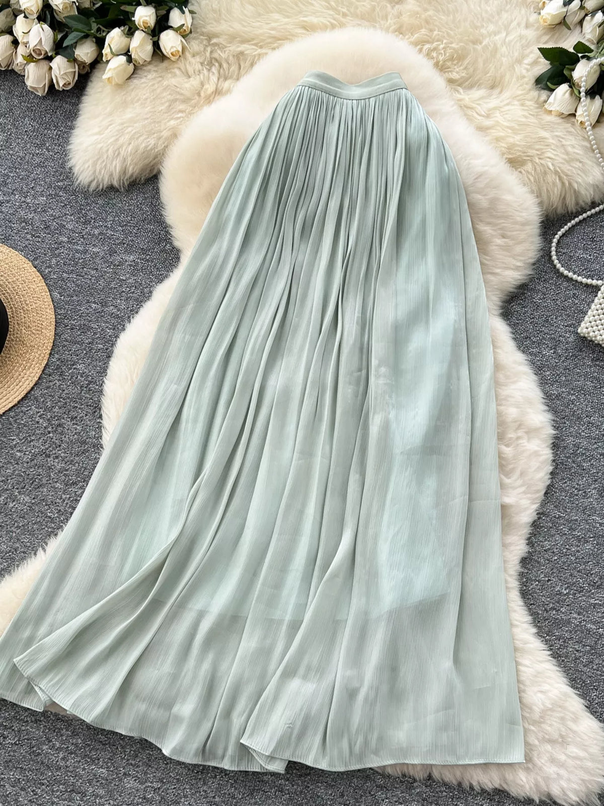 Pleated High-Waist Maxi Skirt