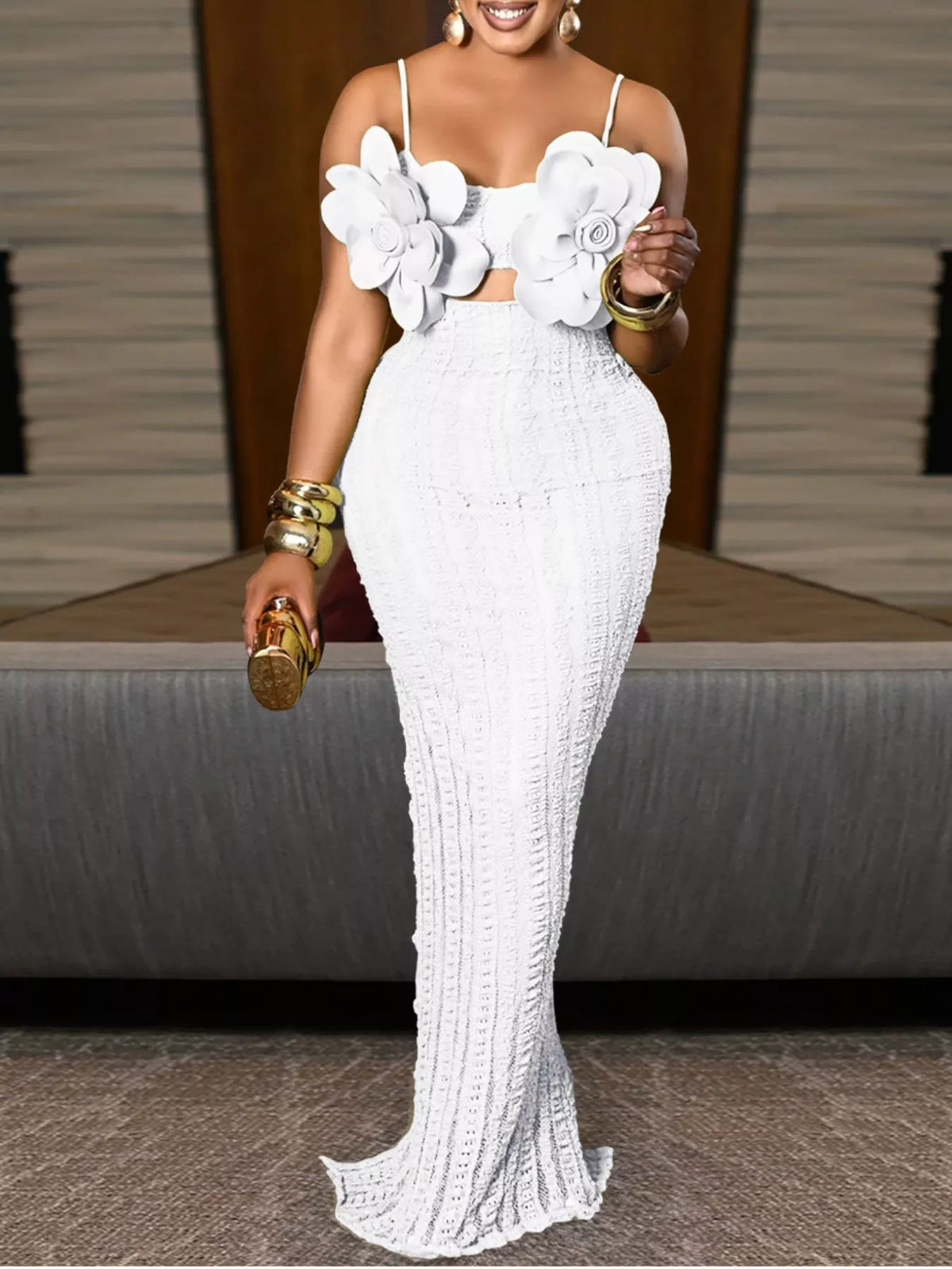 3D Flower Cutout Bodycon Maxi Dress