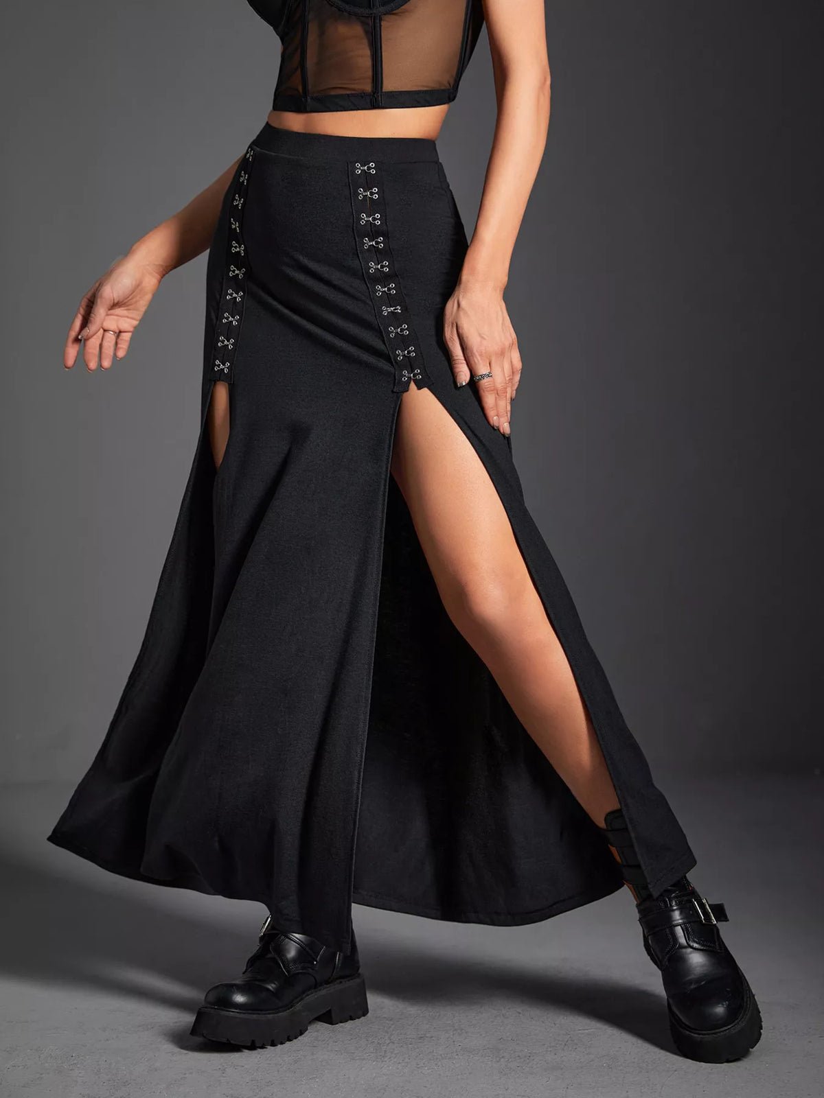 High Waist Slit Skirt in Black by Elegant Elements