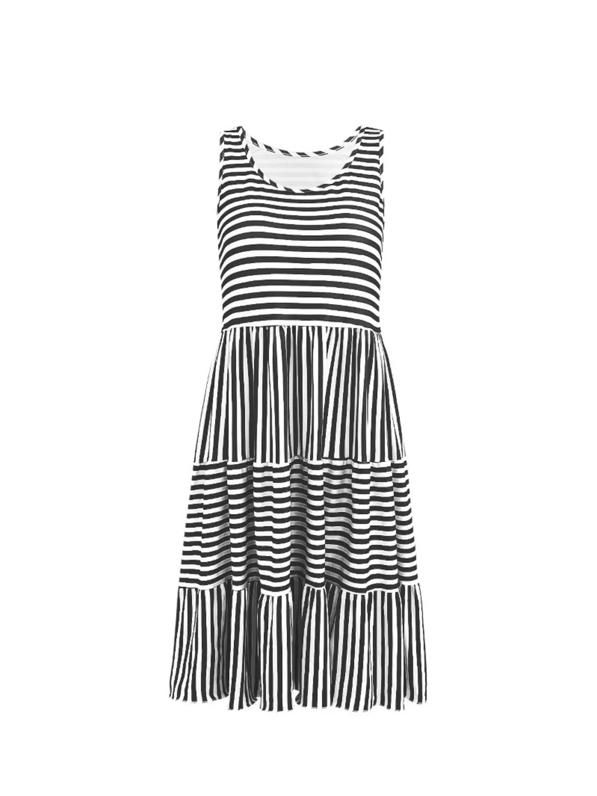 Striped Tiered Ruffle Tank Dress in Blue