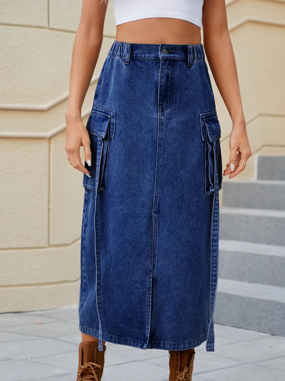 Slit High-Waist Denim Skirt by Manny