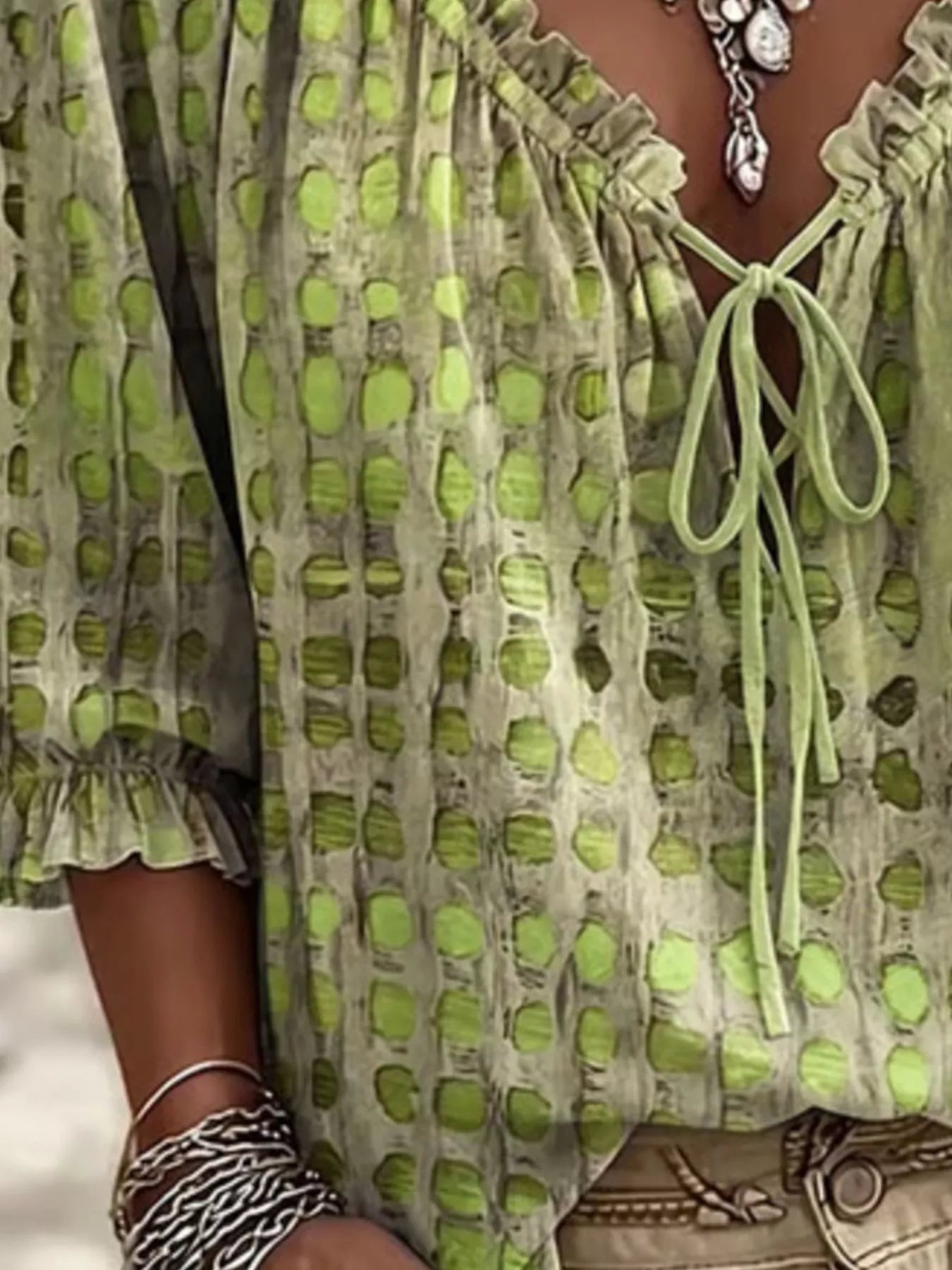 Tie Neck Ruffle Blouse