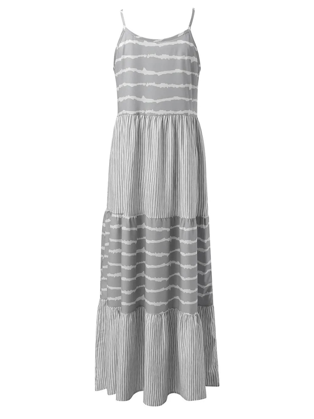 Tiered Striped Cami Dress in Light Gray