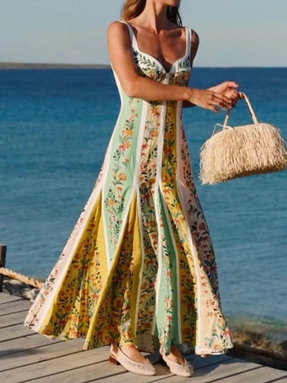 Sweetheart Neck Maxi Dress in Multicolor