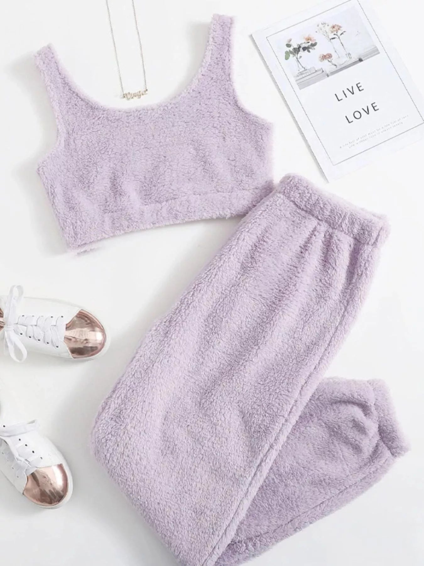 Cozy Plush Cropped Tank and Pants Set