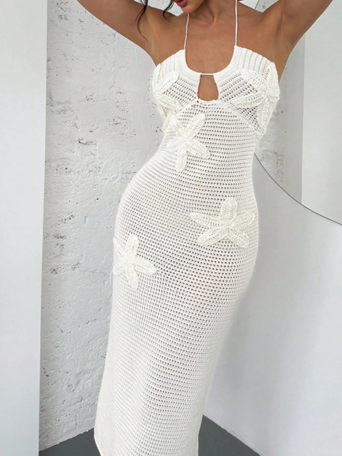 Crochet Backless Midi Dress in White