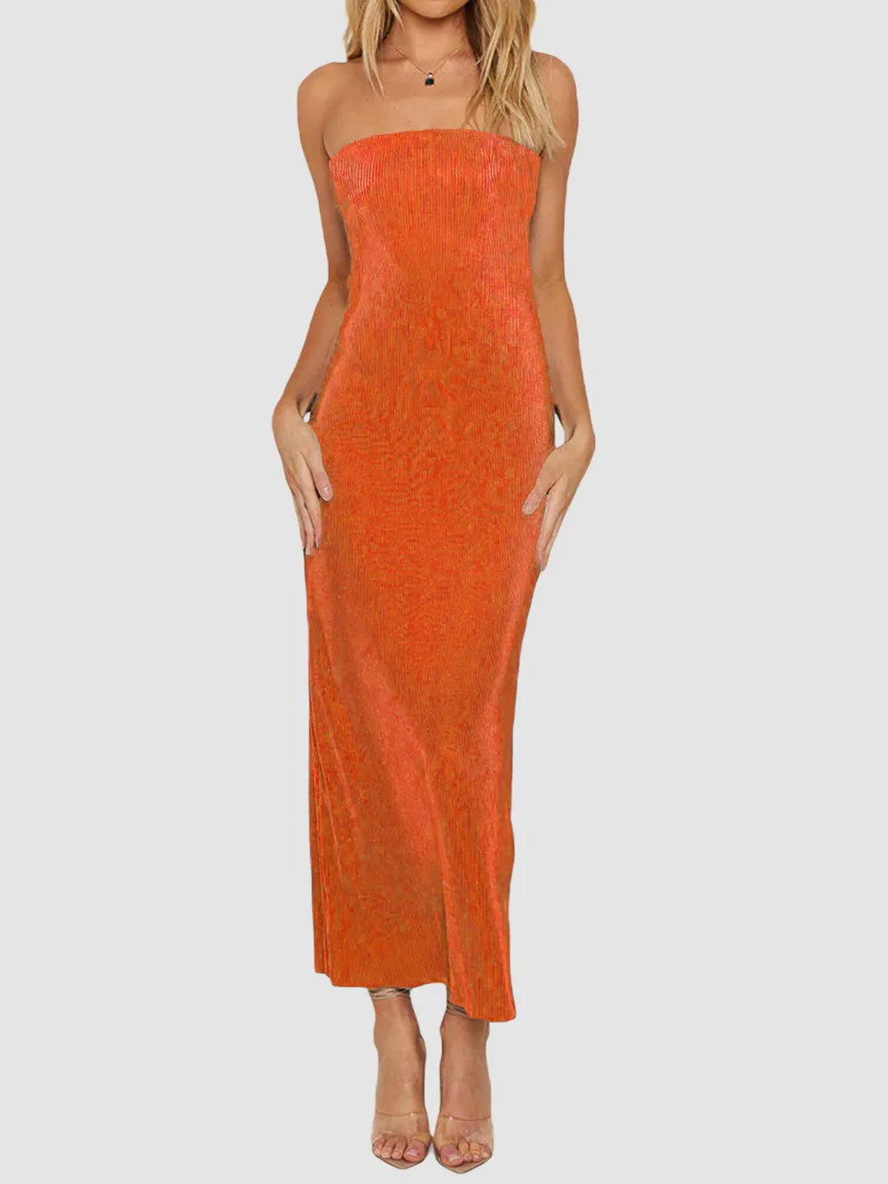 Lace-Up Back Tube Maxi Dress by Mystique Q