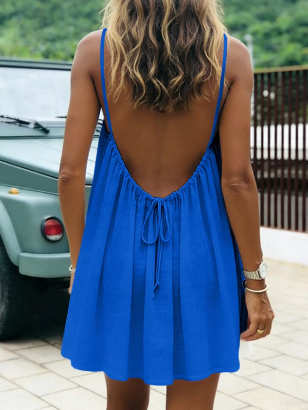 Backless Spaghetti Strap A-Line Mini Dress