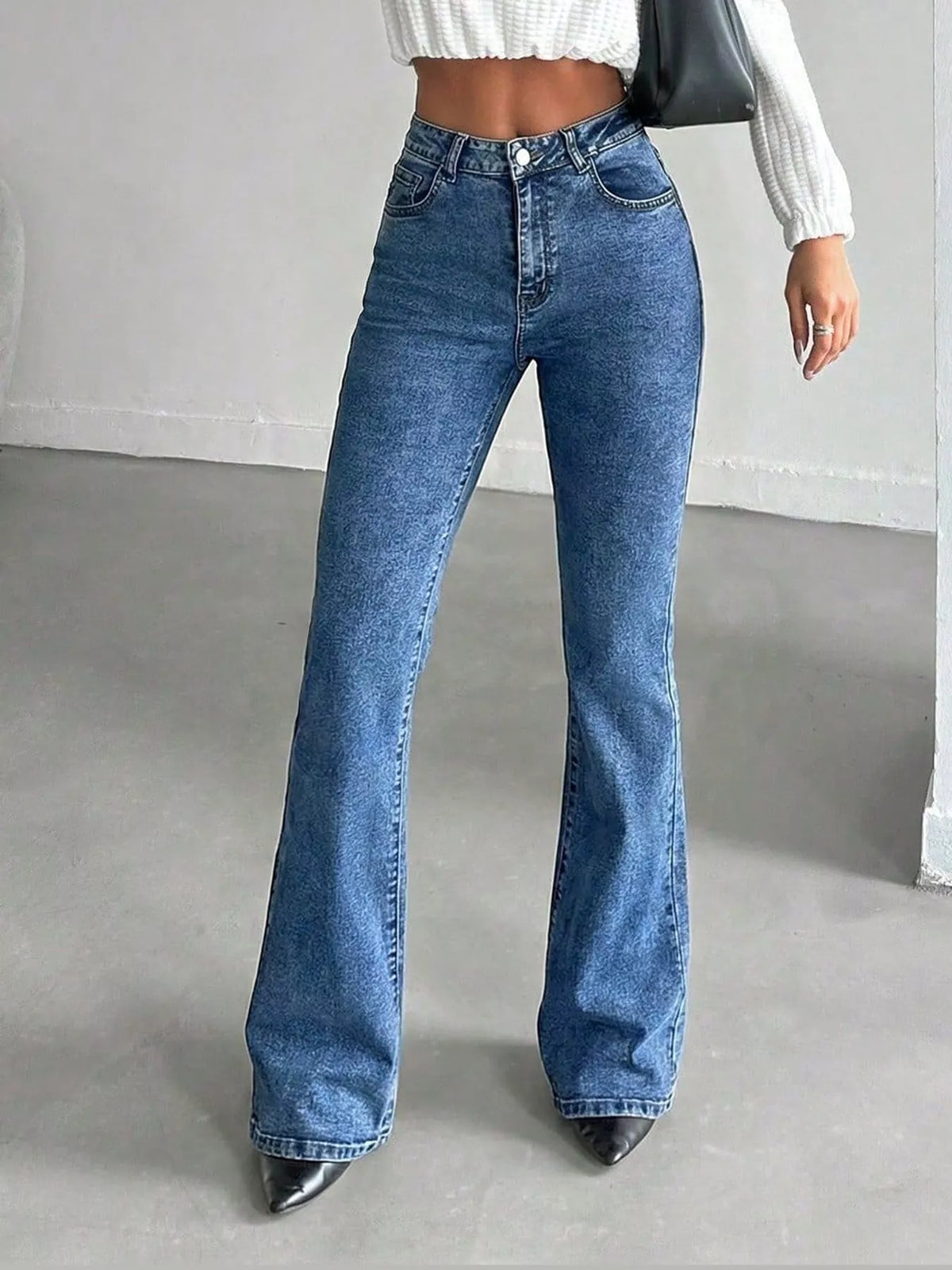 High-Waisted Slim-Fit Flared Jeans