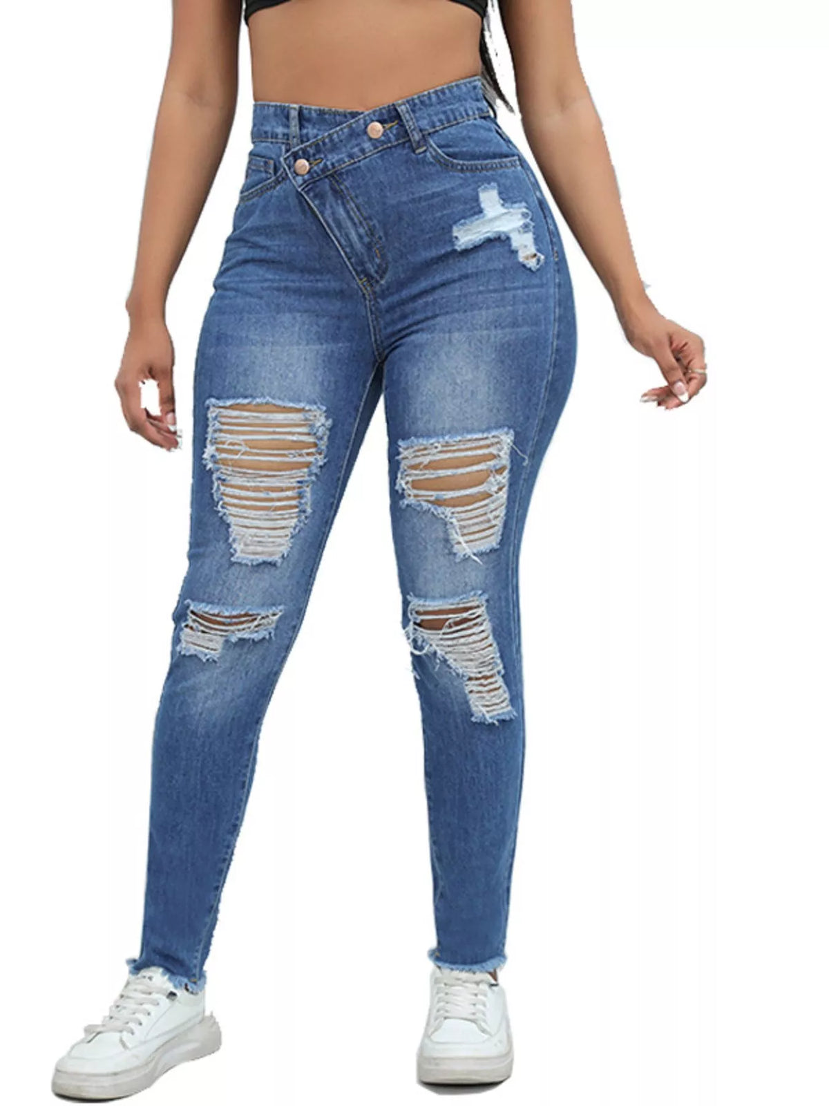 Distressed Raw Hem High-Waisted Jeans