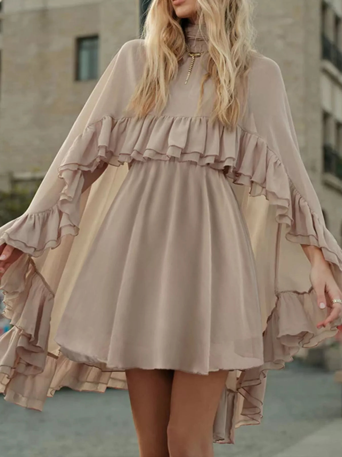 Ruffled Cape and Cami Dress Set