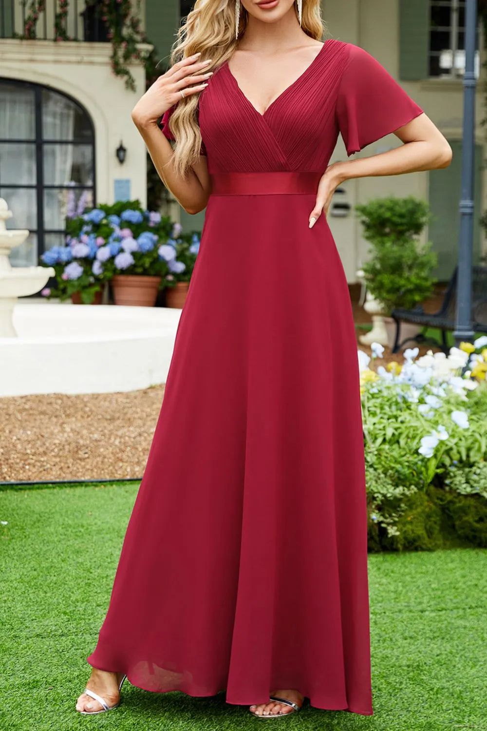 Surplice Flutter Sleeve Maxi Dress by Golden Gueen