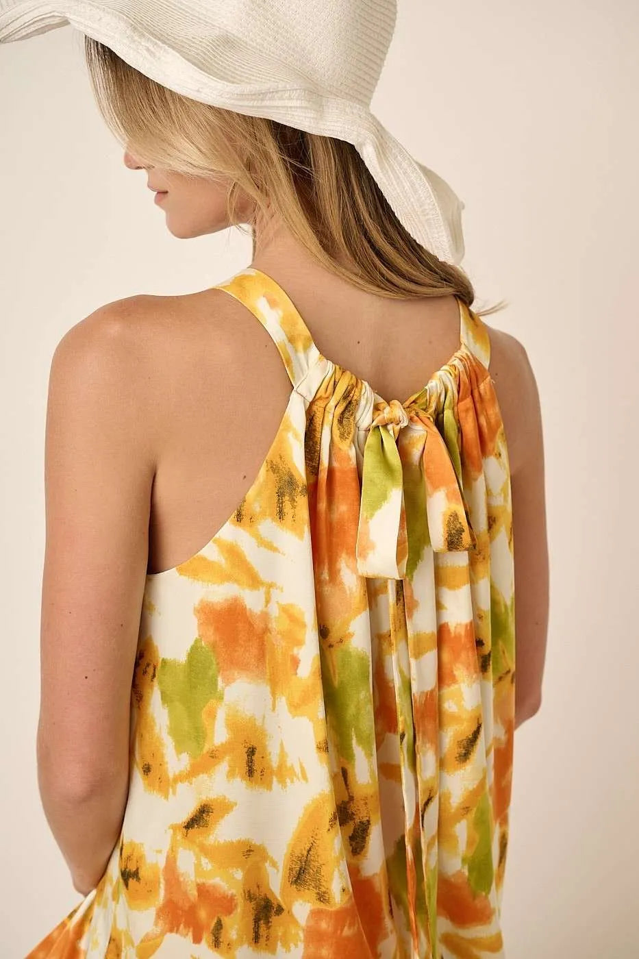 Watercolor Print Halter Maxi Dress in Orange by Mittoshop