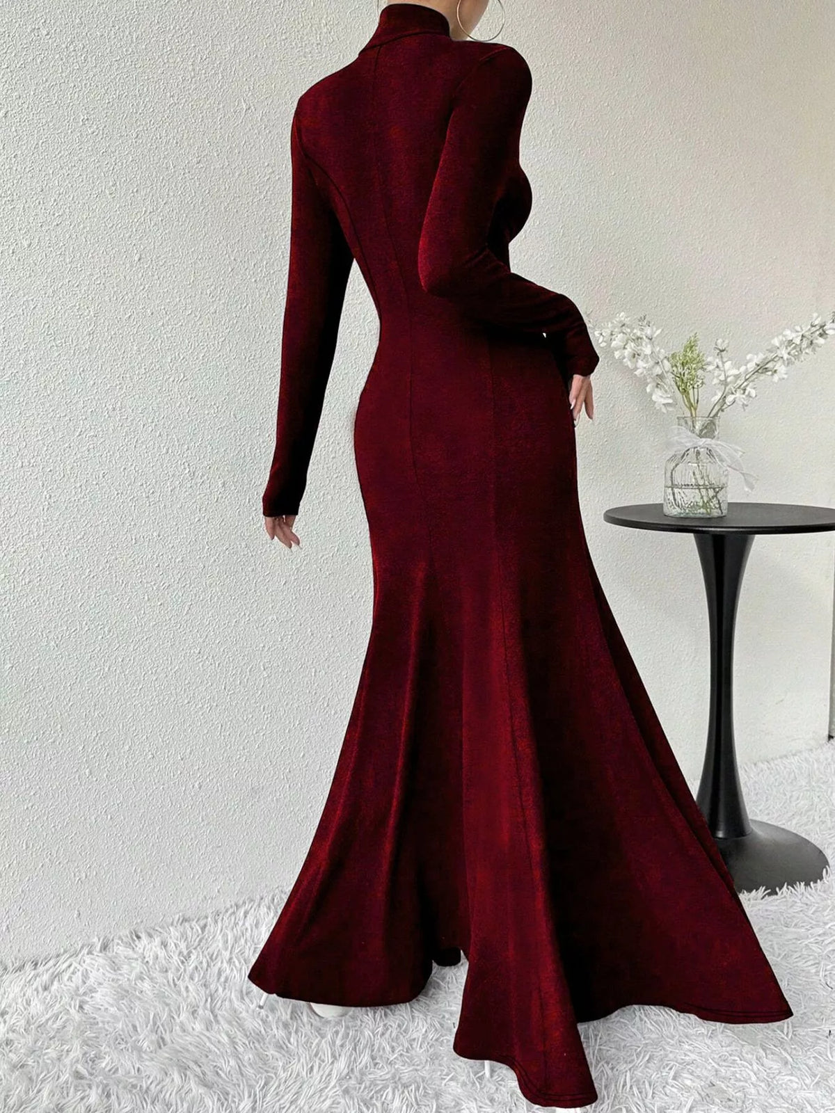 Turtleneck Long Sleeve Mermaid Maxi Dress