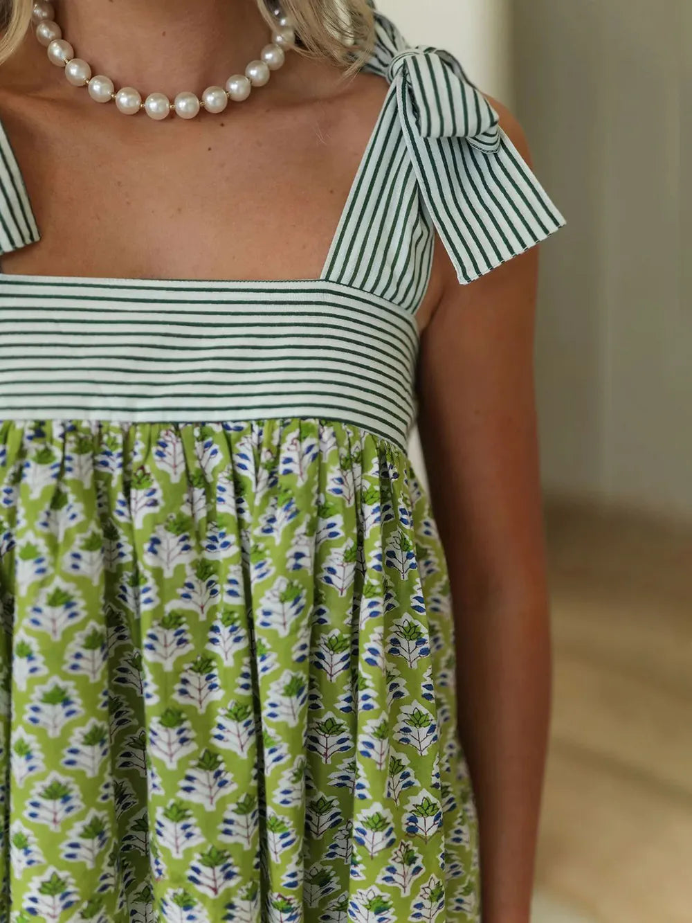 Printed Tie-Shoulder Ruched Mini Dress by Mystique Q