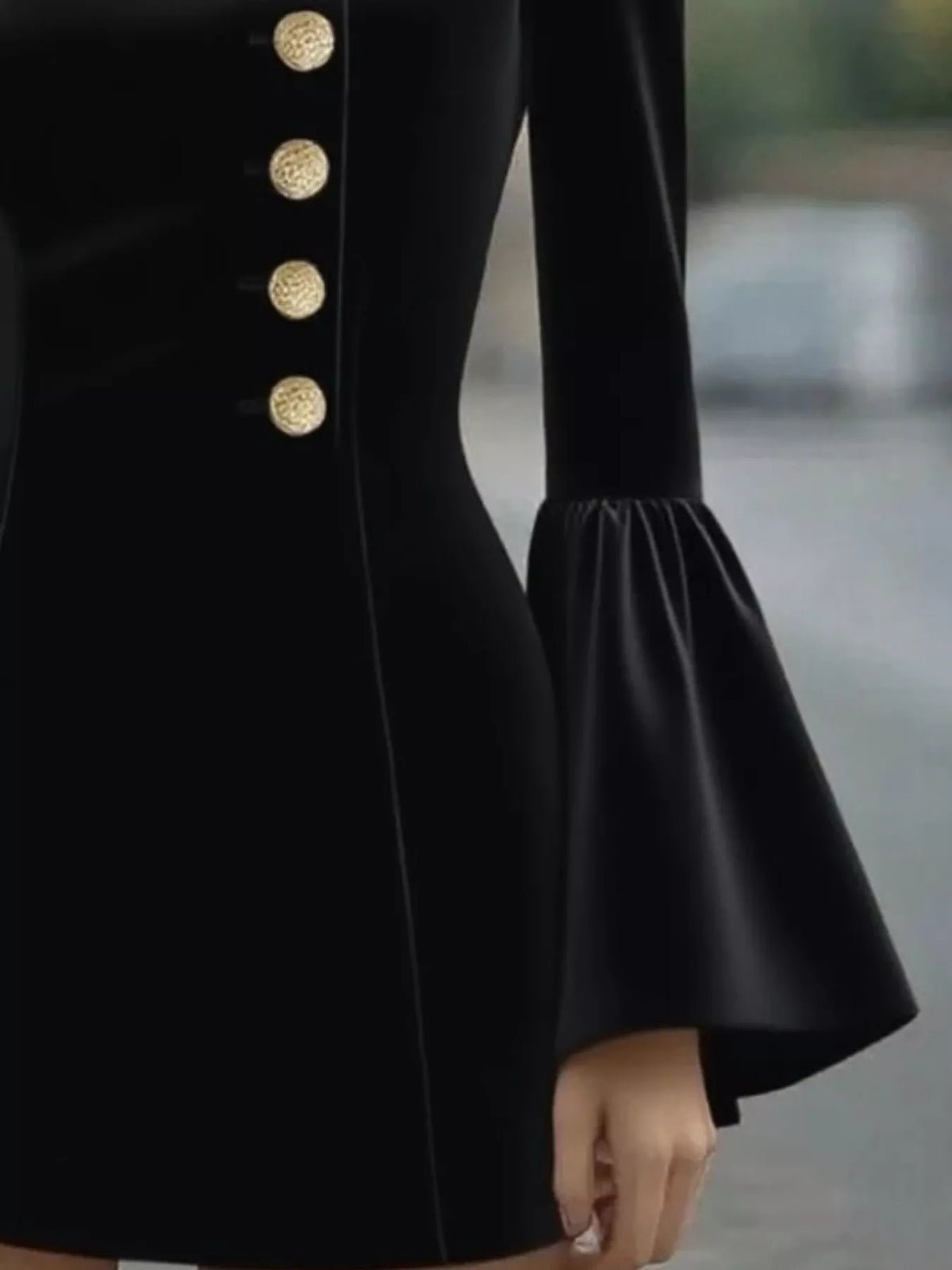 Bell Sleeve Mini Dress with Front Buttons