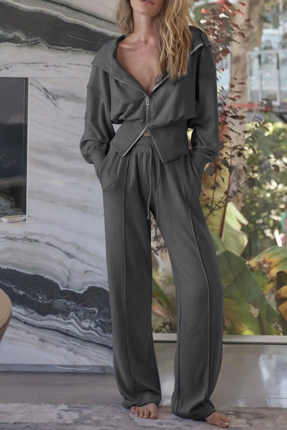 Zip-Up Hoodie and Drawstring Pants Active Set