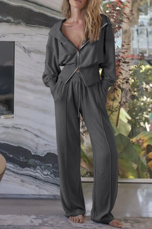 Zip-Up Hoodie and Drawstring Pants Active Set