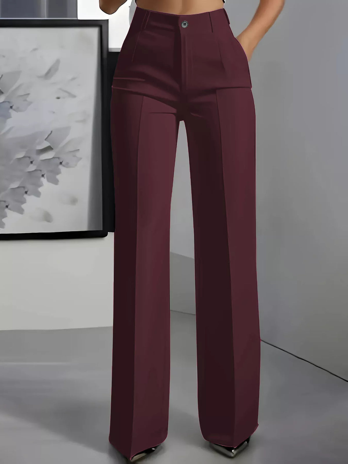 High-Waisted Wide-Leg Pants with Seam Detail