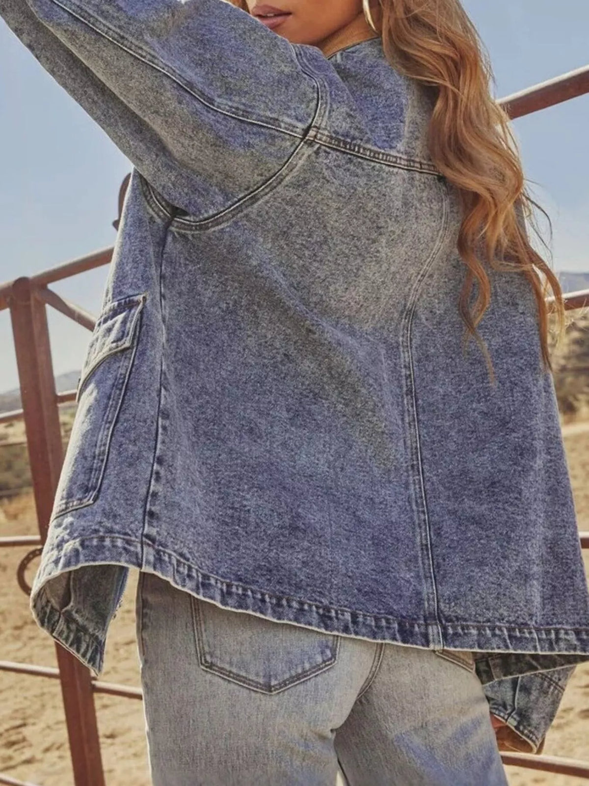 Corduroy Collar Denim Jacket in Blue