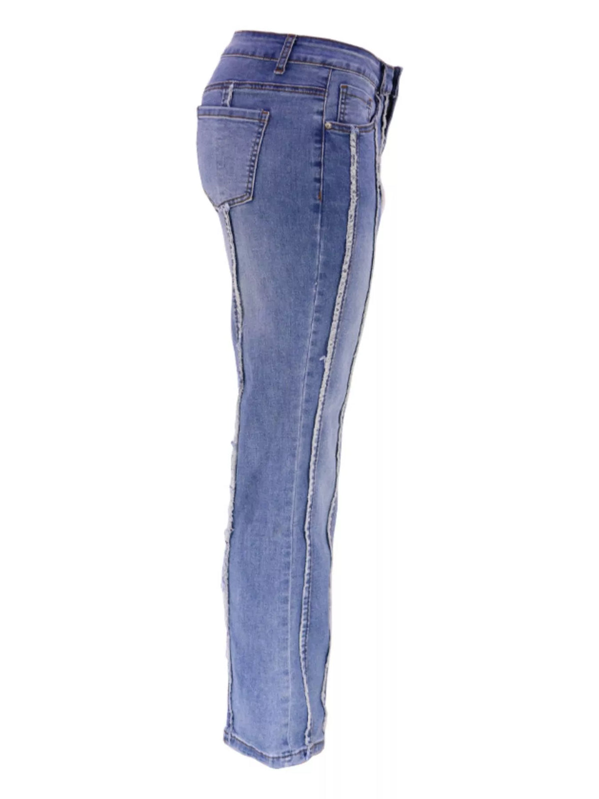 Striped Low-Rise Flare Jeans in Blue