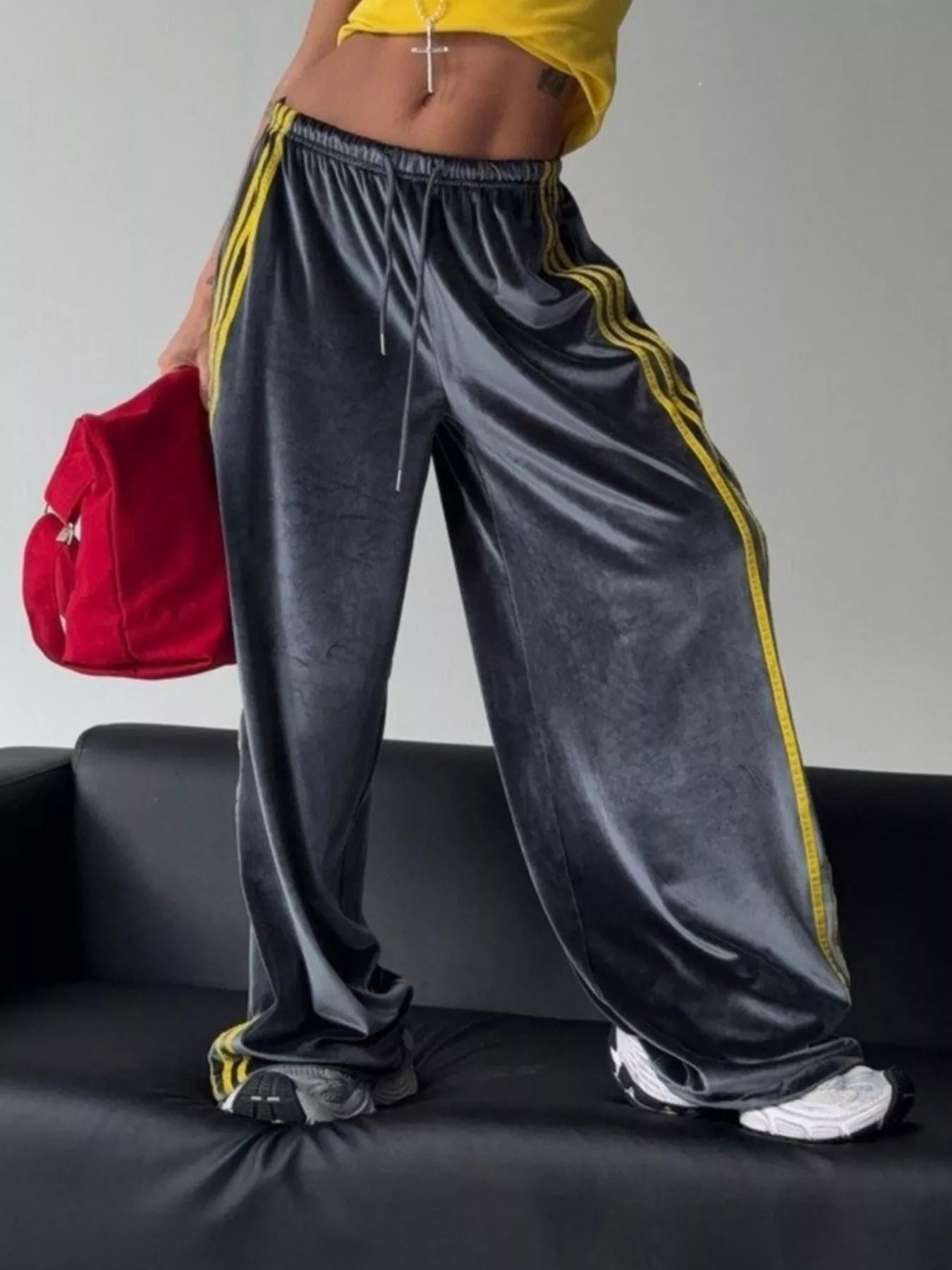 Contrast Stripe Wide-Leg Pants