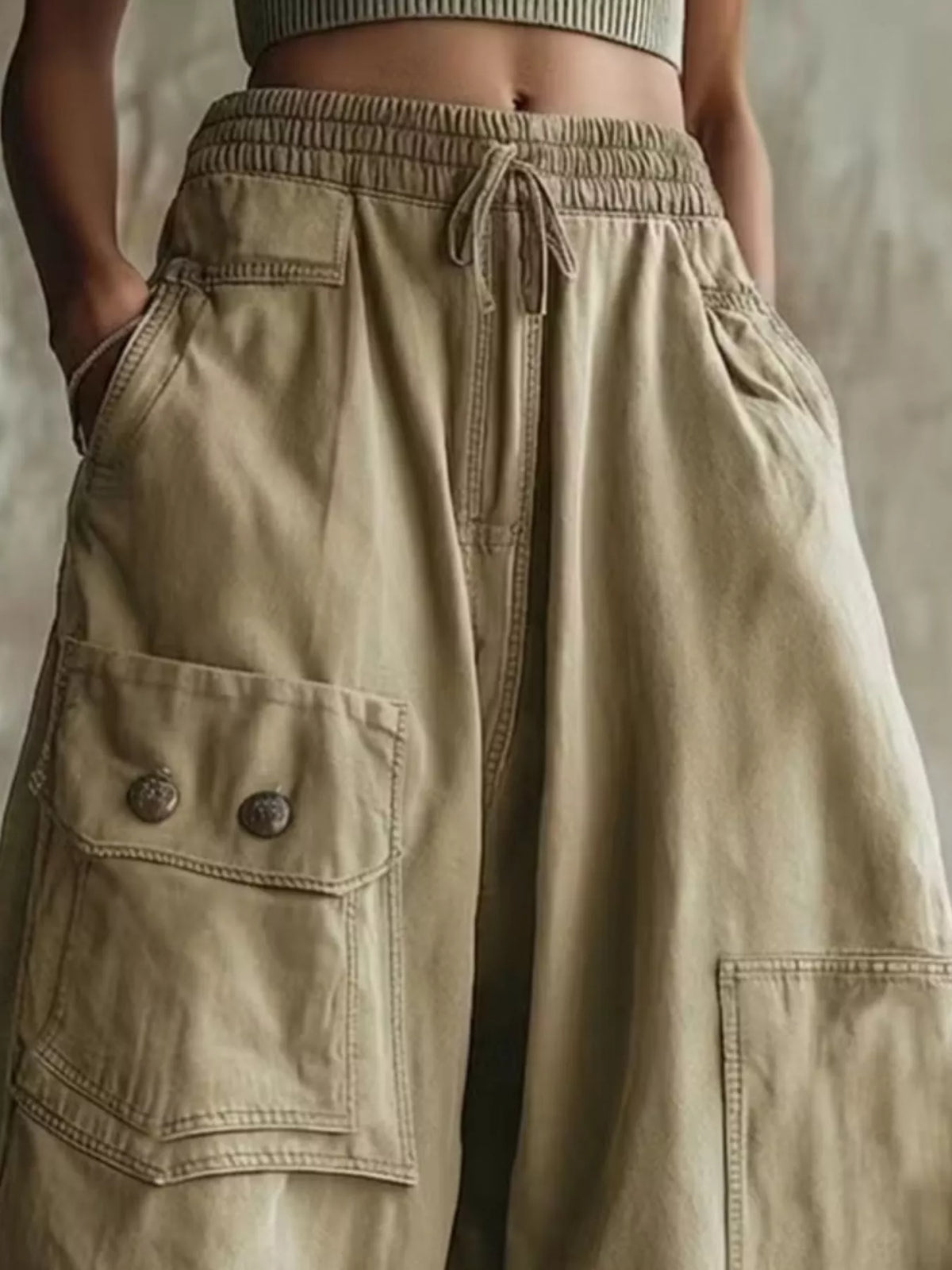 High-Waisted Wide-Leg Cropped Cargo Pants