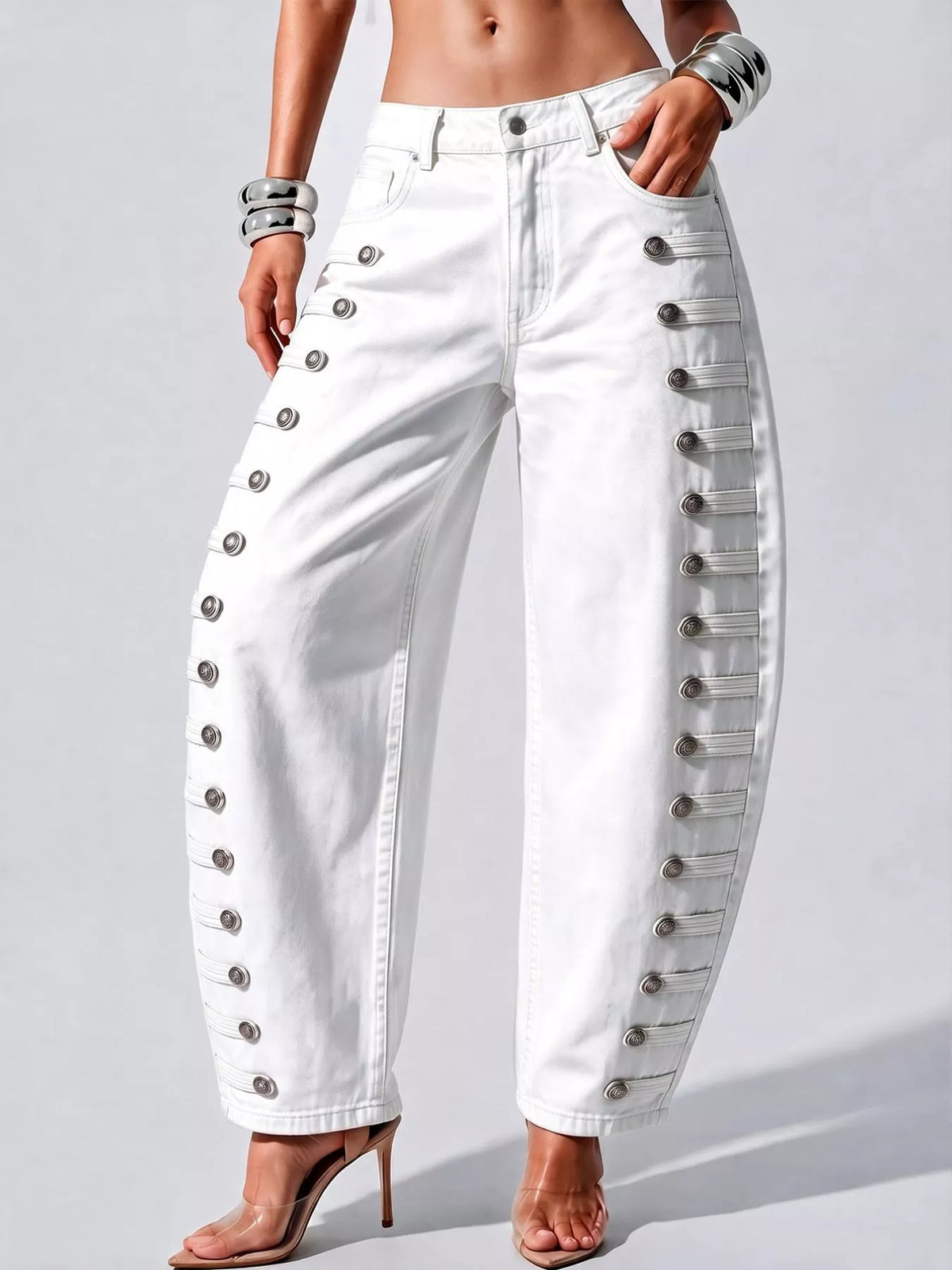 Decorative Button Wide Leg Jeans