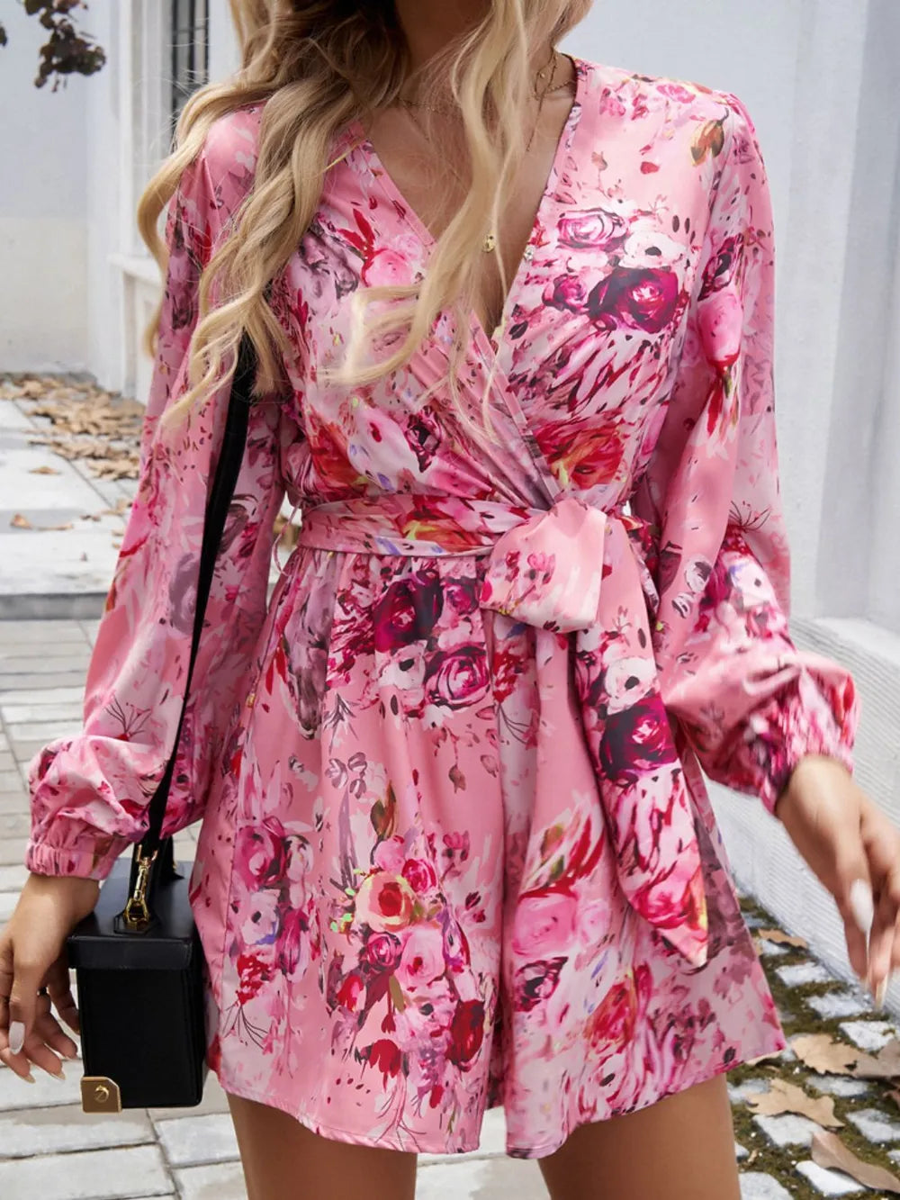 Surplice Tie Long Sleeve Romper