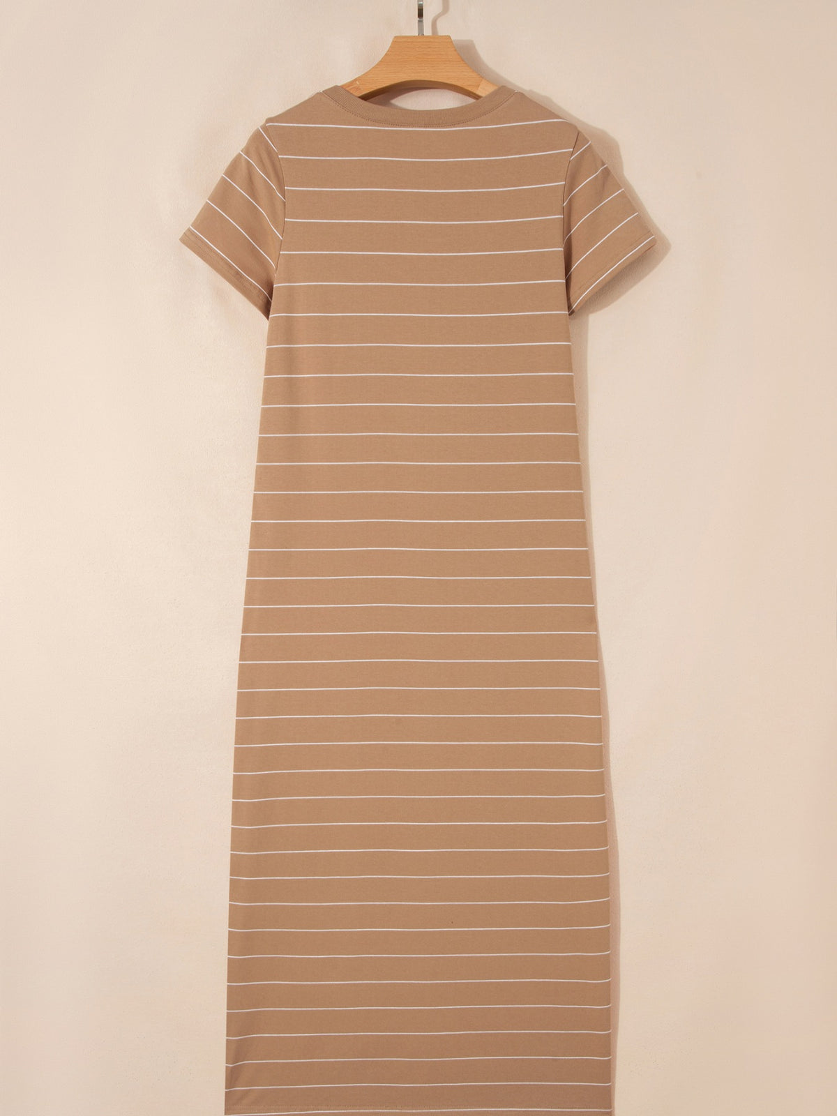 Striped Short-Sleeve T-Shirt Maxi Dress in Mocha