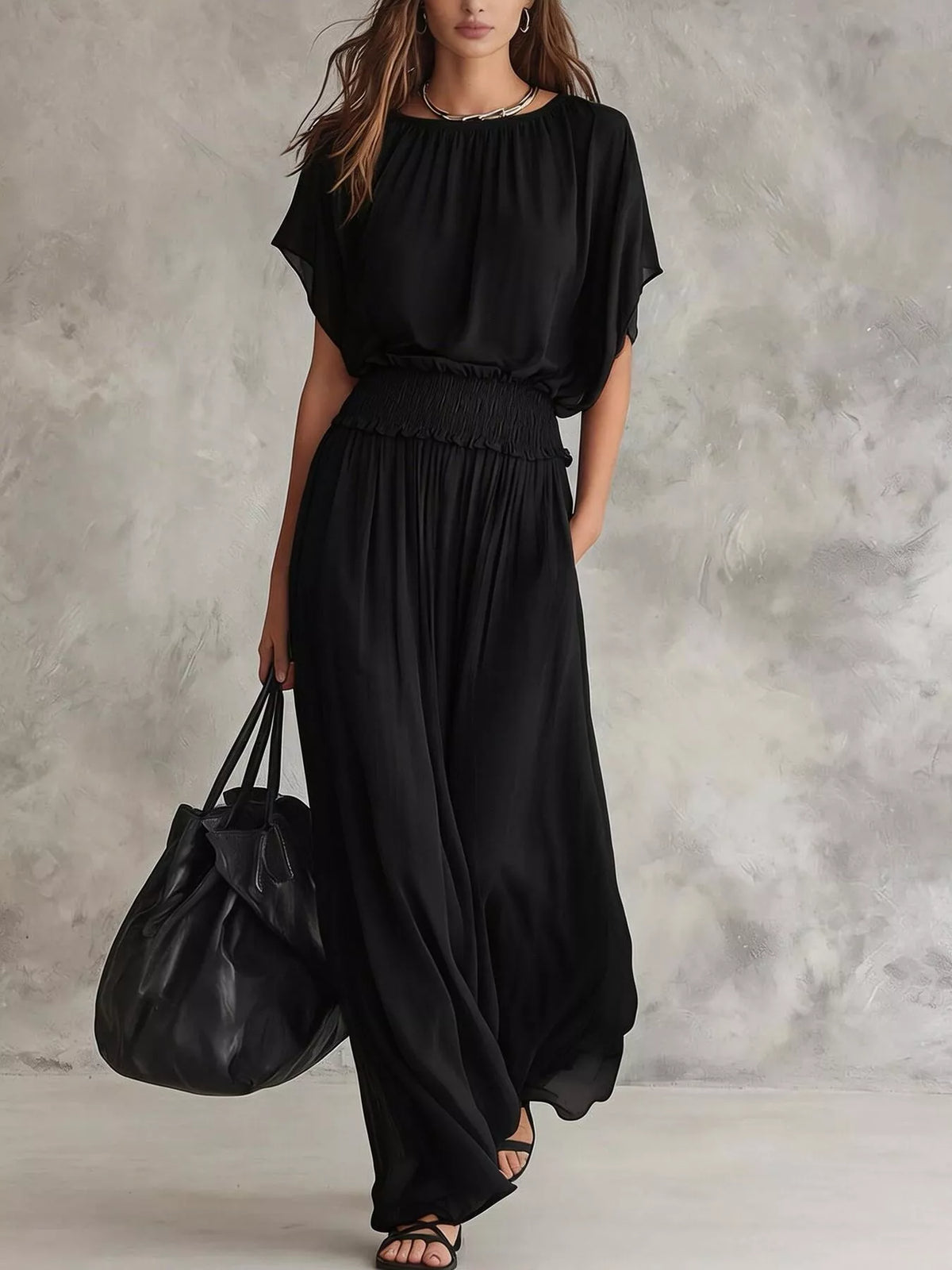 Smocked Waist Chiffon Maxi Dress