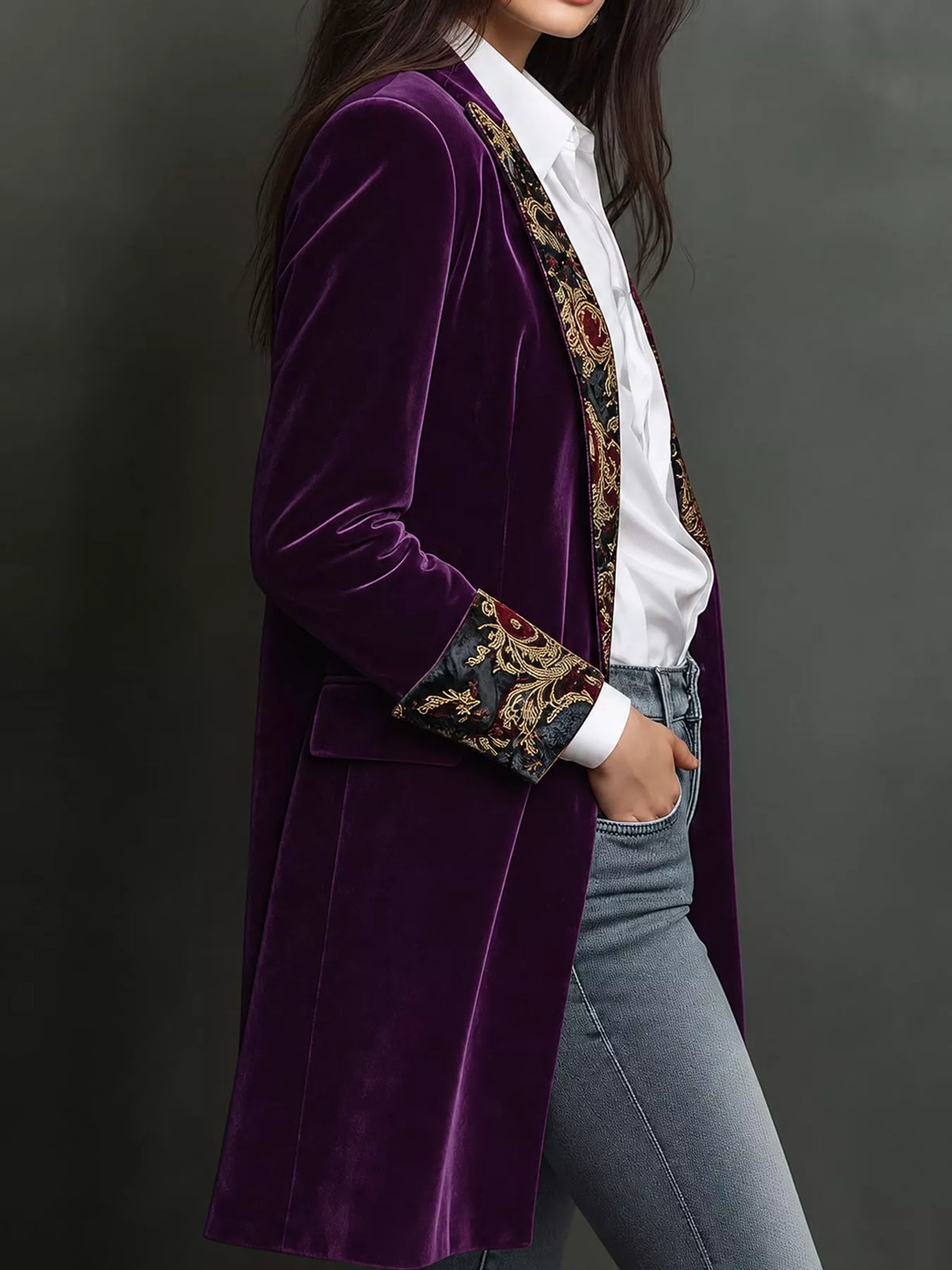 Floral Lapel Velvet Blazer