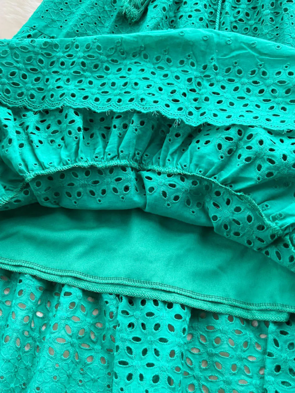 Eyelet Cutout Tiered Maxi Skirt