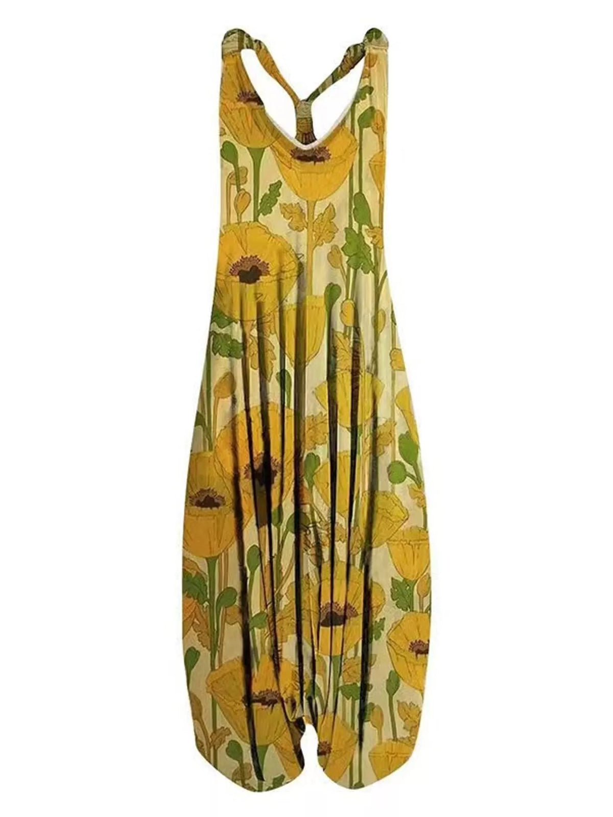 Plus Size Printed V-Neck Sleeveless Romper