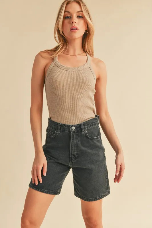 Ribbed Scoop Neck Tank in Oatmeal