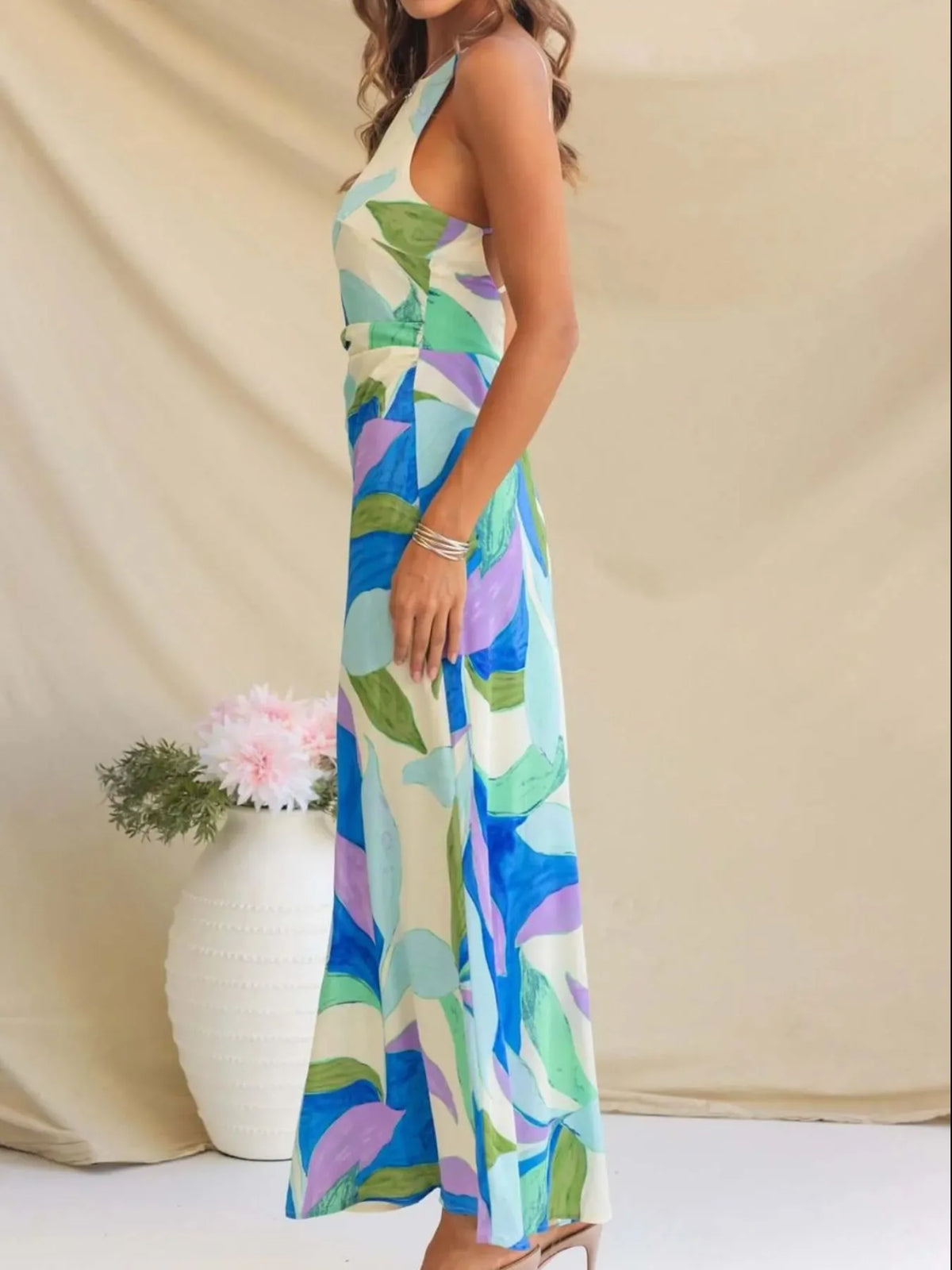 Backless Printed Maxi Dress